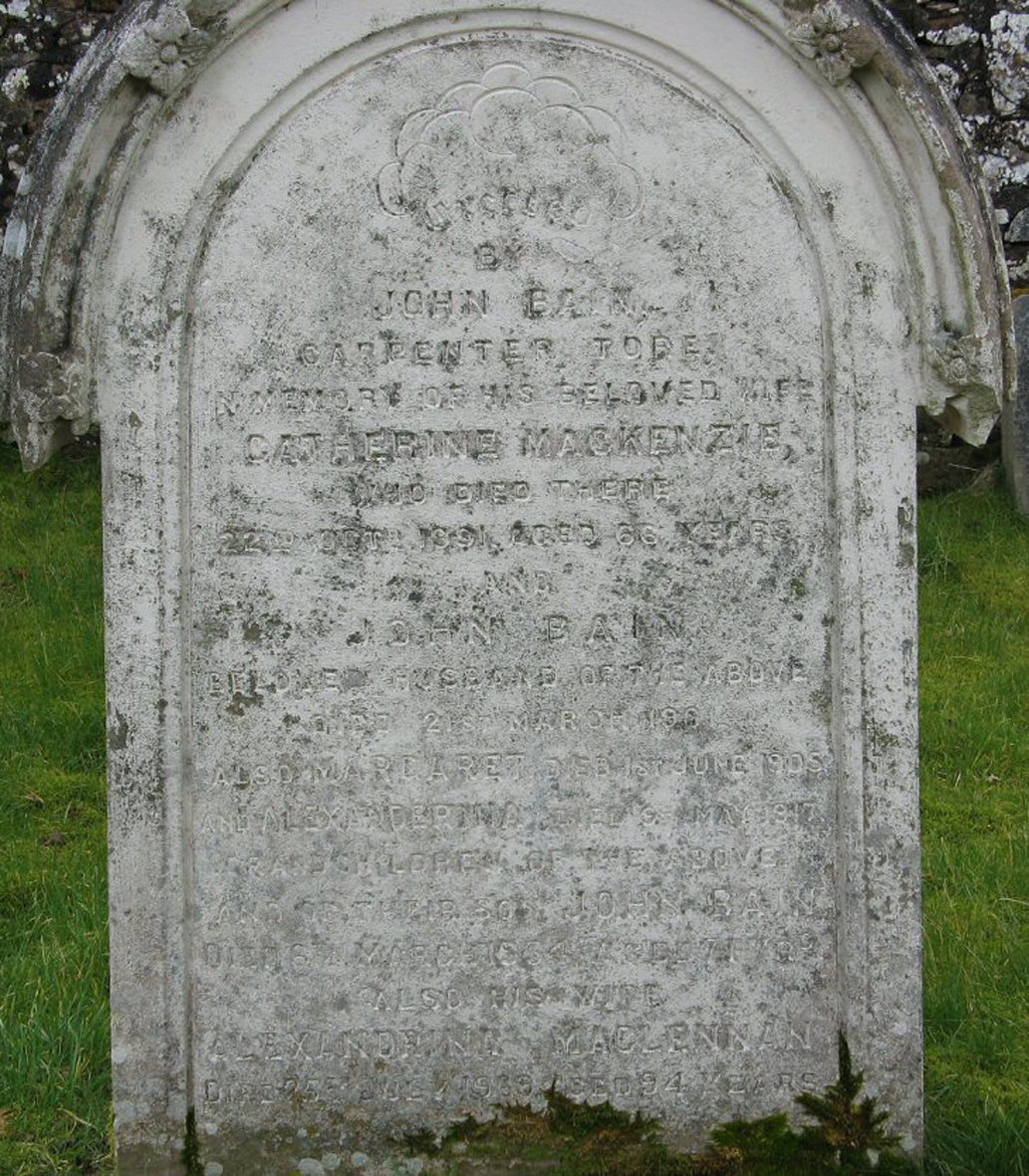 Photo of headstones/Alexandrina MacLennan (Bain) died 1969 MI Killearnan